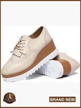 Women's Lace-Up Platform Wedge Oxford Shoes Tassels